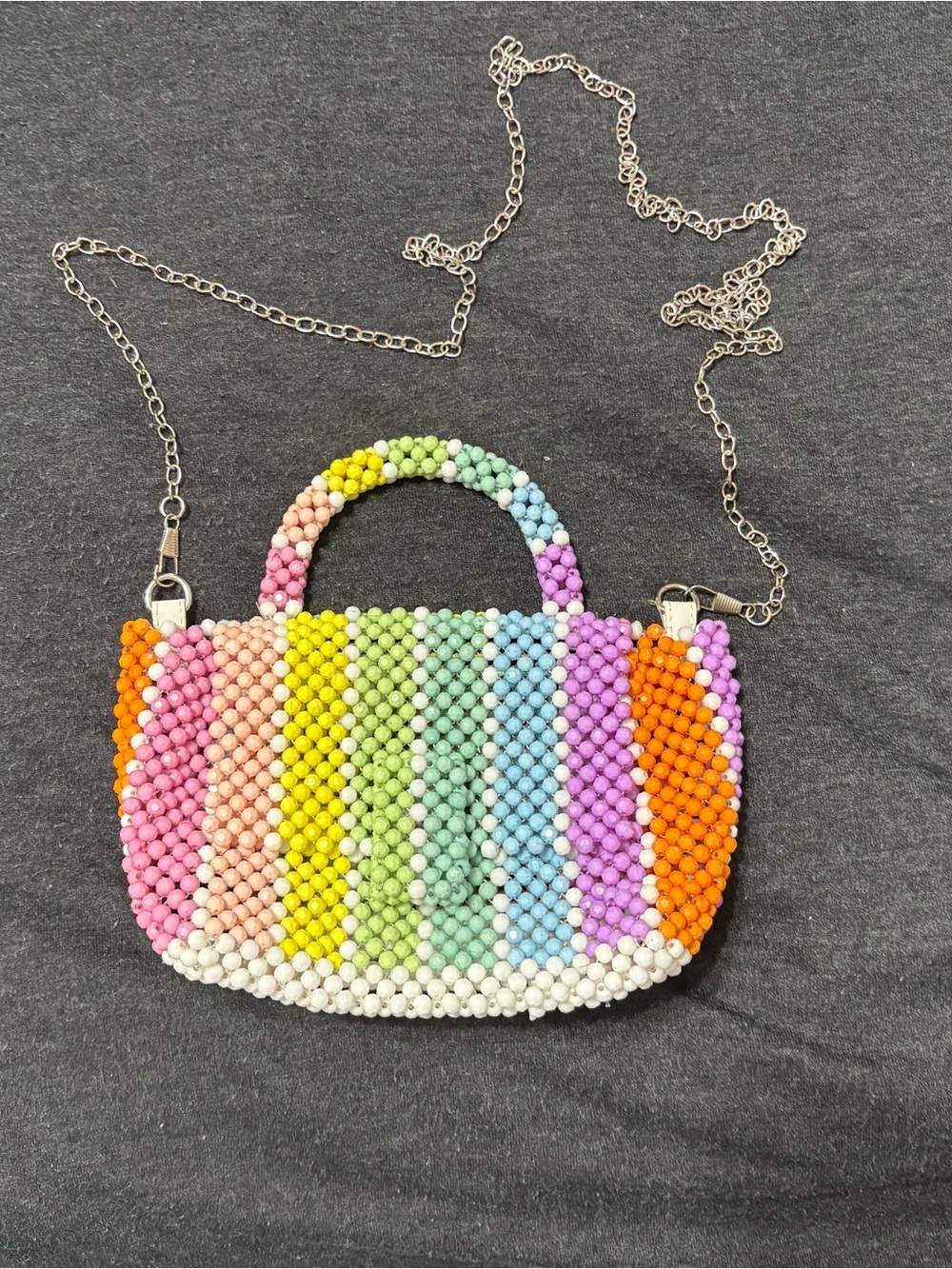 Colorful Beaded Mini Tote Bag with Chain Strap